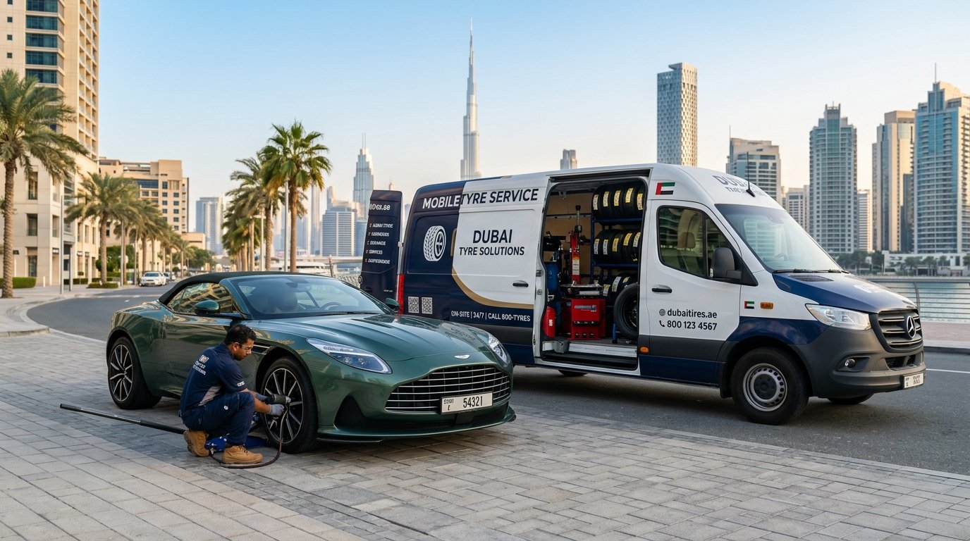 Chelsea mobile tyre assistance van providing tyre service in Dubai